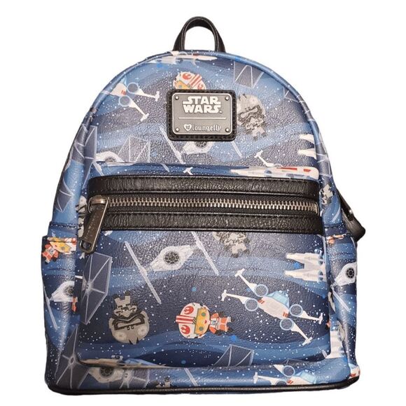 Loungefly Star Wars RARE HEART LOGO Chibi Spaceships Mini Backpack - Picture 1 of 4